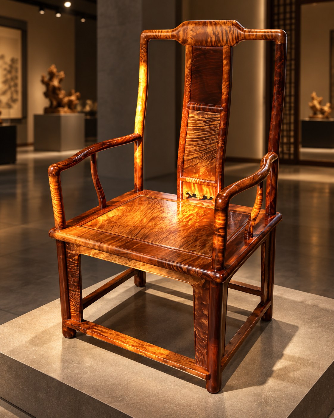Ming-style Tall-Back Southern Official’s Hat Armchair, Old Golden Nanmu